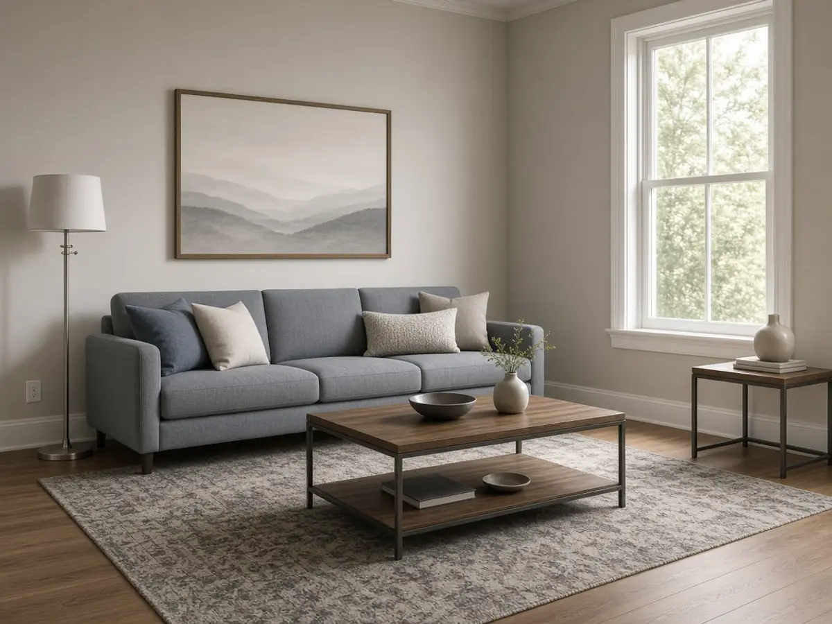 Transitional living room: A calm middle between classic and modern.
